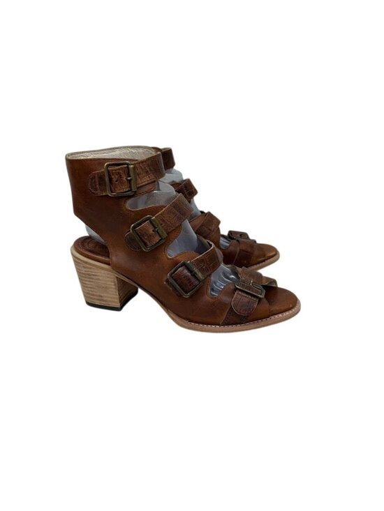 freebird Shoes - Freebird by Steven Quail Brown Leather Strappy Heeled Sandal Shoes Womens sz 10